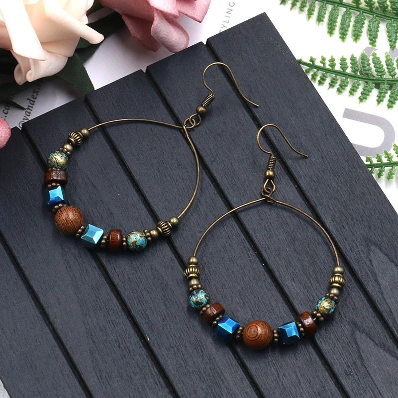 2 COLOR Big circle fashion round creative wooden beads turquoise earrings