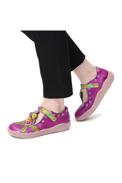 Retro Comfortable Purple Daily Leather Magic Tape Loafers