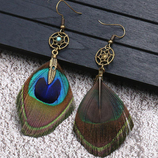 dream catcher Bohemian fashion peacock feather Earrings Wholesale