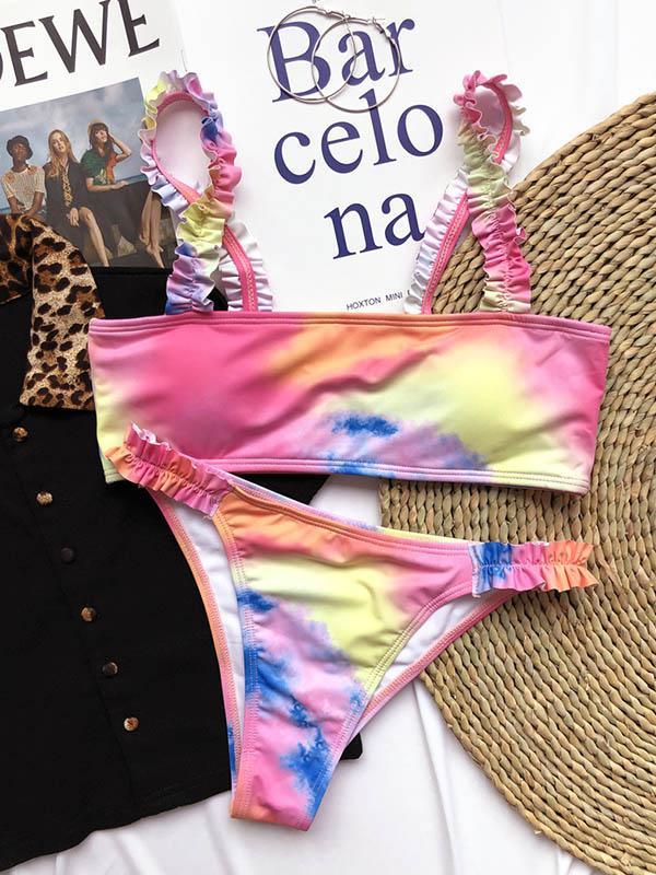 Ruffled Split-Joint Bandeau Split Bikini Swimsuit