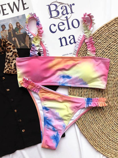 Ruffled Split-Joint Bandeau Split Bikini Swimsuit