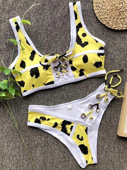 Contrast Lattice Bikini Swimsuit