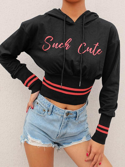 Long Sleeve Letter Printed Contrast Hoodies
