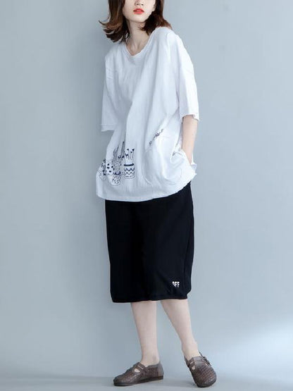 Loose Oversize Printed Plant T-Shirt