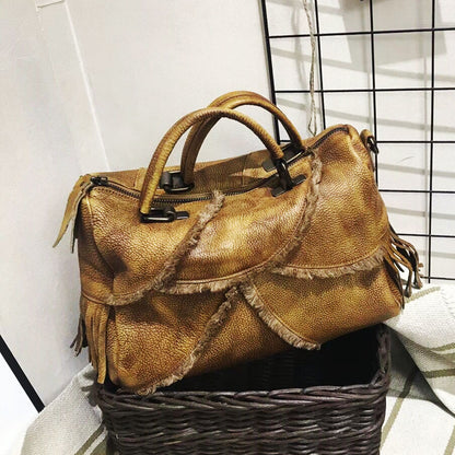Hand-tinted leather women's bag with leather slant satchel