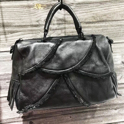 Hand-tinted leather women's bag with leather slant satchel