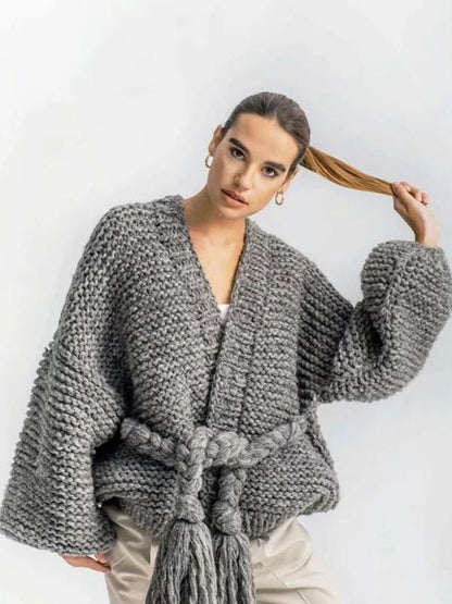 Hollow Knitting Bandage Long Sleeves Cardigan Tops