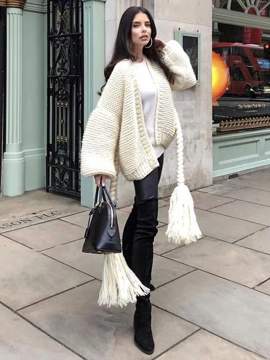 Hollow Knitting Bandage Long Sleeves Cardigan Tops