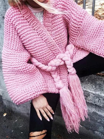 Hollow Knitting Bandage Long Sleeves Cardigan Tops