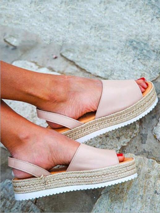 Fashion Open-toe Straw Plaited Flats Sandal Shoes