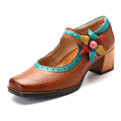 Handmade leather women's heel shoes Mary Jane shoes sandals