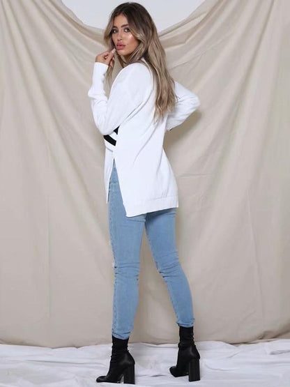 Fashion Knitting V-neck Irregular Long Sleeves Sweater Tops