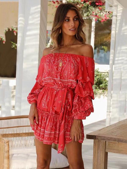 Off-the-shoulder Bandage Long Sleeve Mini Dress
