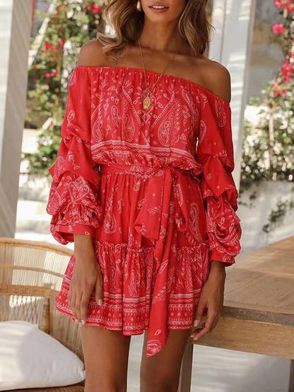 Off-the-shoulder Bandage Long Sleeve Mini Dress
