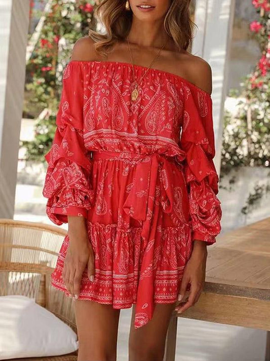 Off-the-shoulder Bandage Long Sleeve Mini Dress