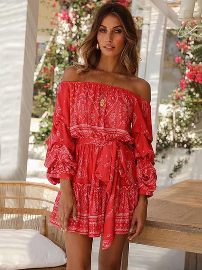Off-the-shoulder Bandage Long Sleeve Mini Dress