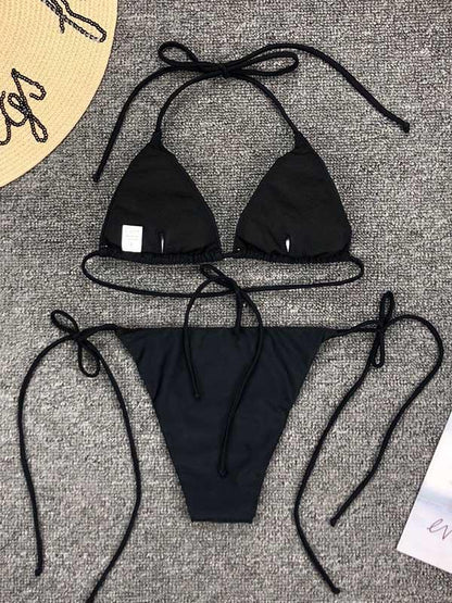Plain Lace Up Bikini Swimsuit