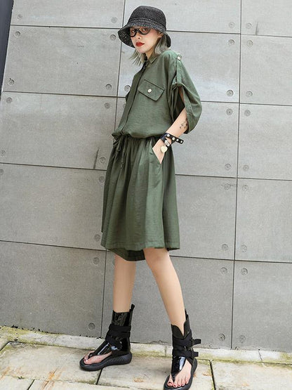 Solid Short Sleeves Rompers