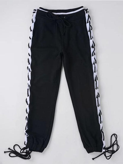 Contrast Color Hollow Loose Casual Pants Bottoms