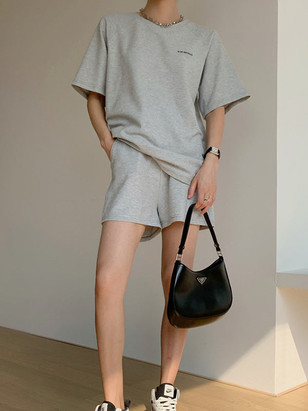 Casual Drawstring Elasticity Waist Solid Wide-Leg Shorts