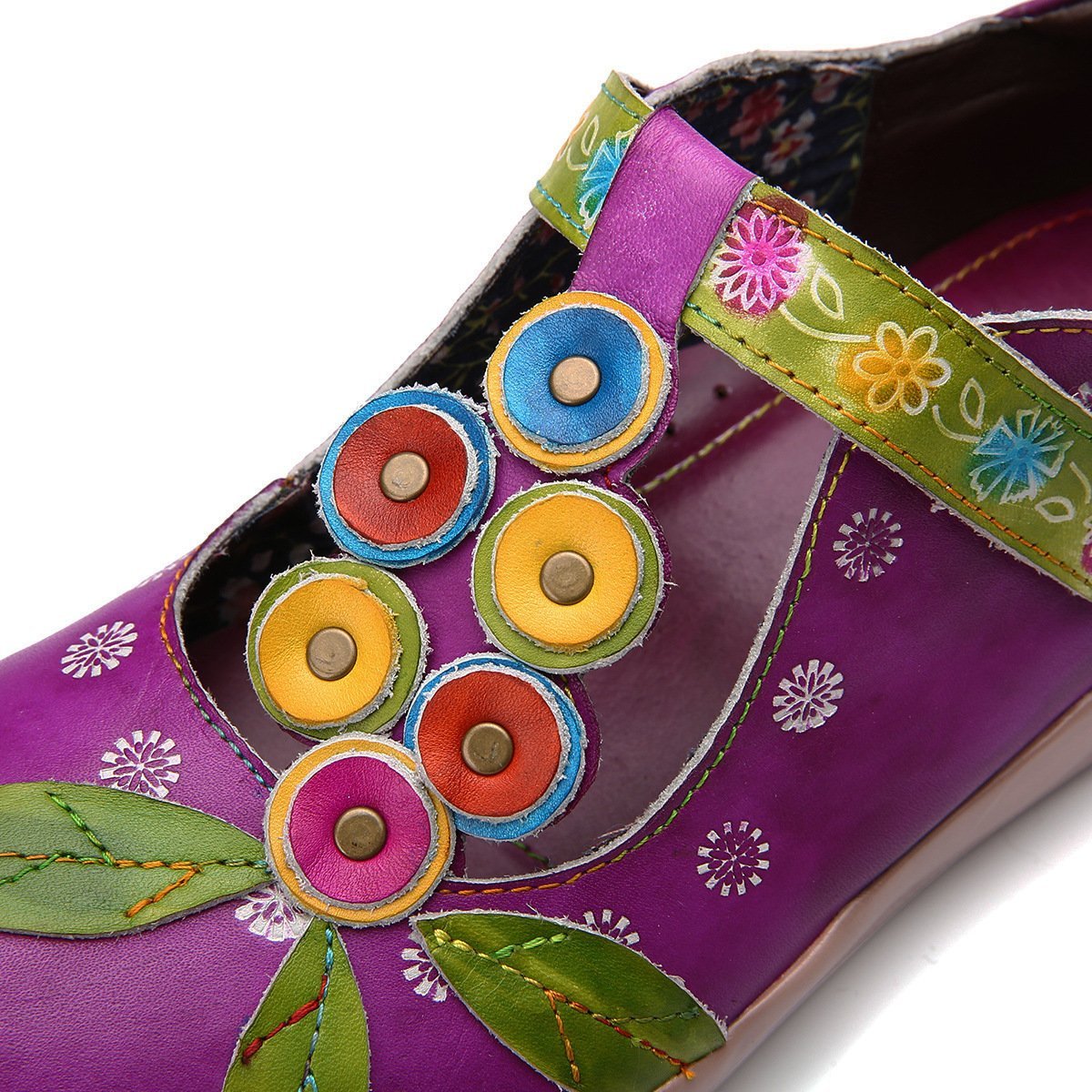 Retro Comfortable Purple Daily Leather Magic Tape Loafers
