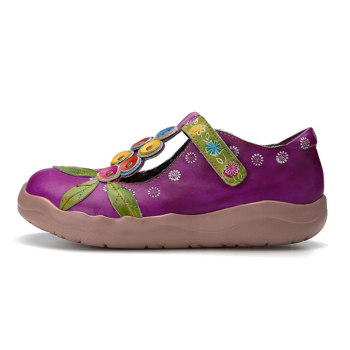 Retro Comfortable Purple Daily Leather Magic Tape Loafers