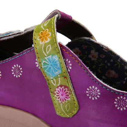 Retro Comfortable Purple Daily Leather Magic Tape Loafers