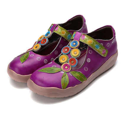 Retro Comfortable Purple Daily Leather Magic Tape Loafers
