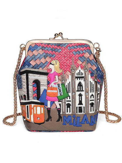 Chain fashion embroidery creative shoulder Bags