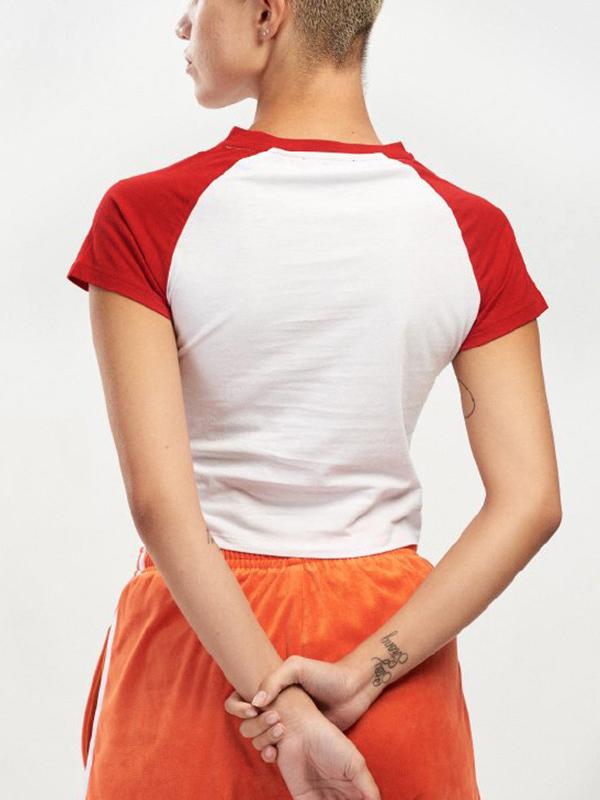 Contrast Color Printed Short Sleeves T-Shirts Tops