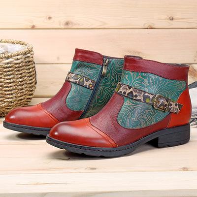 Plant Textured Leather Craft Flat Casual Booties