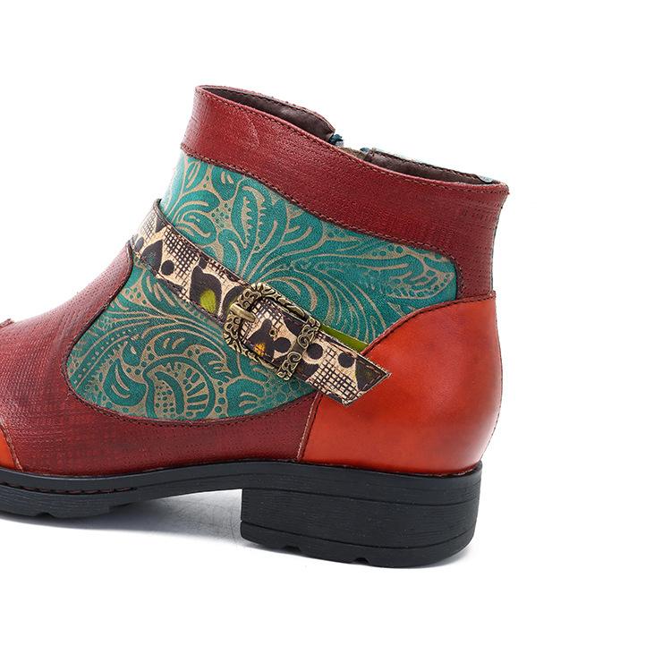 Plant Textured Leather Craft Flat Casual Booties