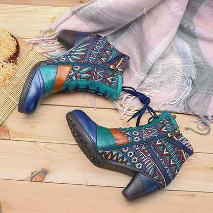 Stitching Jacquard Leather Boots