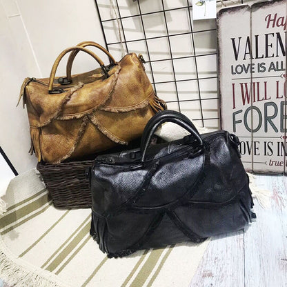 Hand-tinted leather women's bag with leather slant satchel