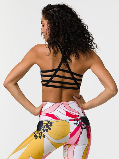 Printed Back Bandage Tanks And Wide Waistband Leggings Suits