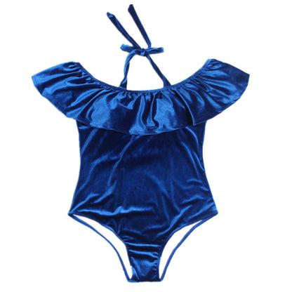 large size one-shoulder velvet fabric One-piece swimsuit