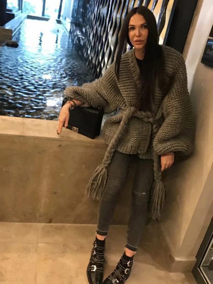 Hollow Knitting Bandage Long Sleeves Cardigan Tops