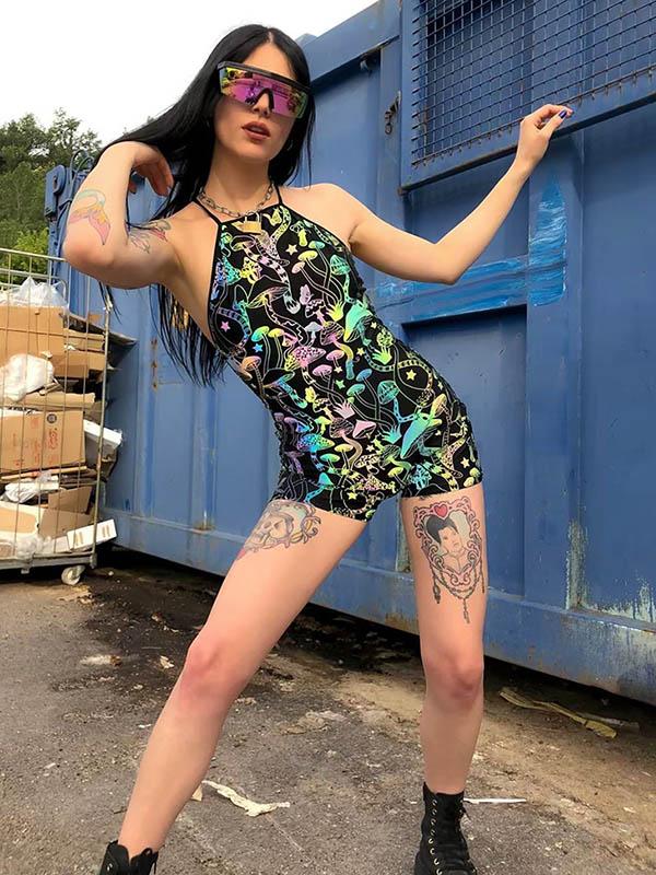 Fashion Floral Printed Backless Bodysuits