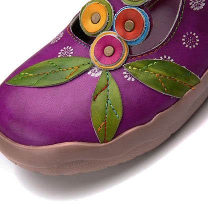Retro Comfortable Purple Daily Leather Magic Tape Loafers