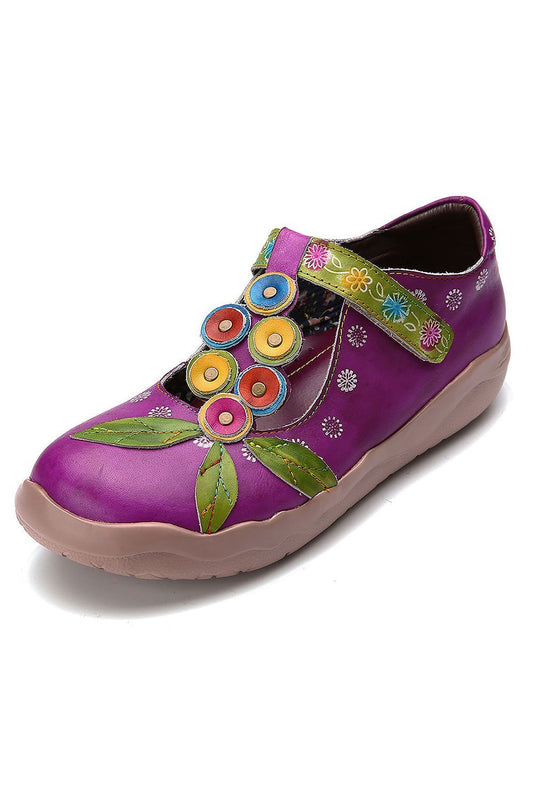 Retro Comfortable Purple Daily Leather Magic Tape Loafers