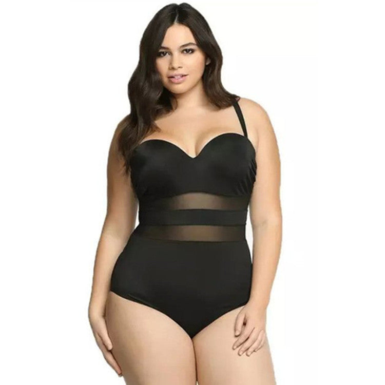 mesh yarn stitching fat solid one piece swimsuit
