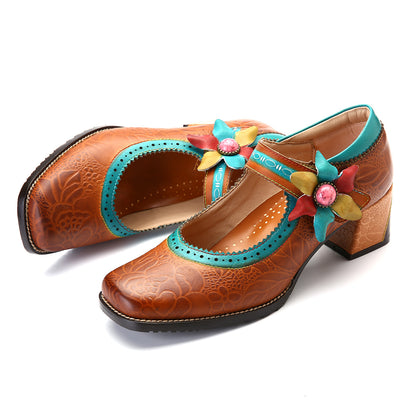 Handmade leather women's heel shoes Mary Jane shoes sandals