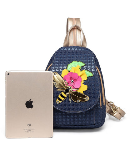 Bee creative embroidery flower casual shoulder bag
