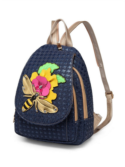 Bee creative embroidery flower casual shoulder bag