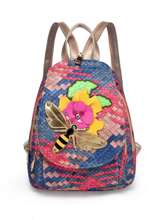 Bee creative embroidery flower casual shoulder bag
