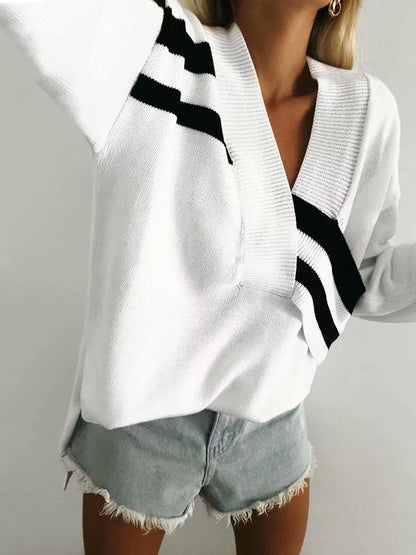 Fashion Knitting V-neck Irregular Long Sleeves Sweater Tops