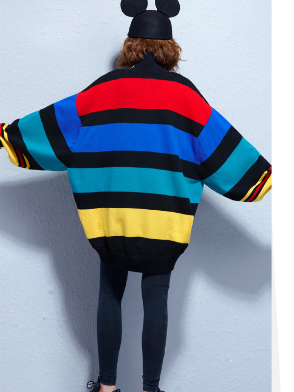 Loose Colorful Striped Batwing Sleeves Sweater