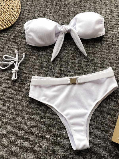 Leopard Print Bowknot High Waisted Bikini Swimsuit