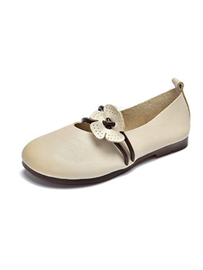 Leisure Fashionflat Flower-Embellished Flat Heel Leather Shoes
