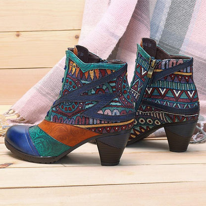 Stitching Jacquard Leather Boots